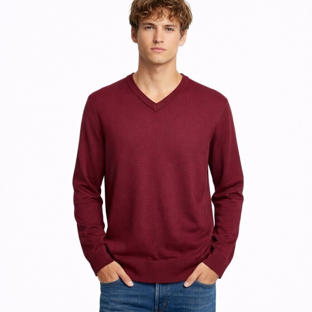 Brooks Brothers Men’s Brookstech Merino Wool V-Neck Sweater Size XL Burgundy